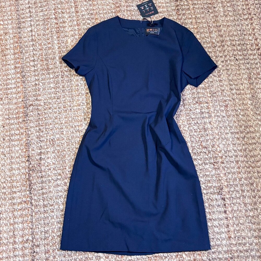 NWT- Italian Wool Short Sleeve Dress- Navy- 6
